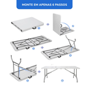 Mesa Dobrável Tipo Maleta Prática e Durável 180x60cm — Portátil, Resistente, Fácil de Montar e Guardar
